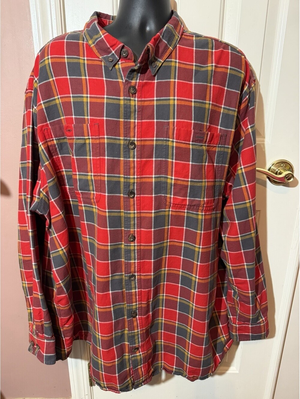 Duluth Trading Co Mens Free Swingin' Flannel Shirt Size 3XLT Red Gray Plaid 109